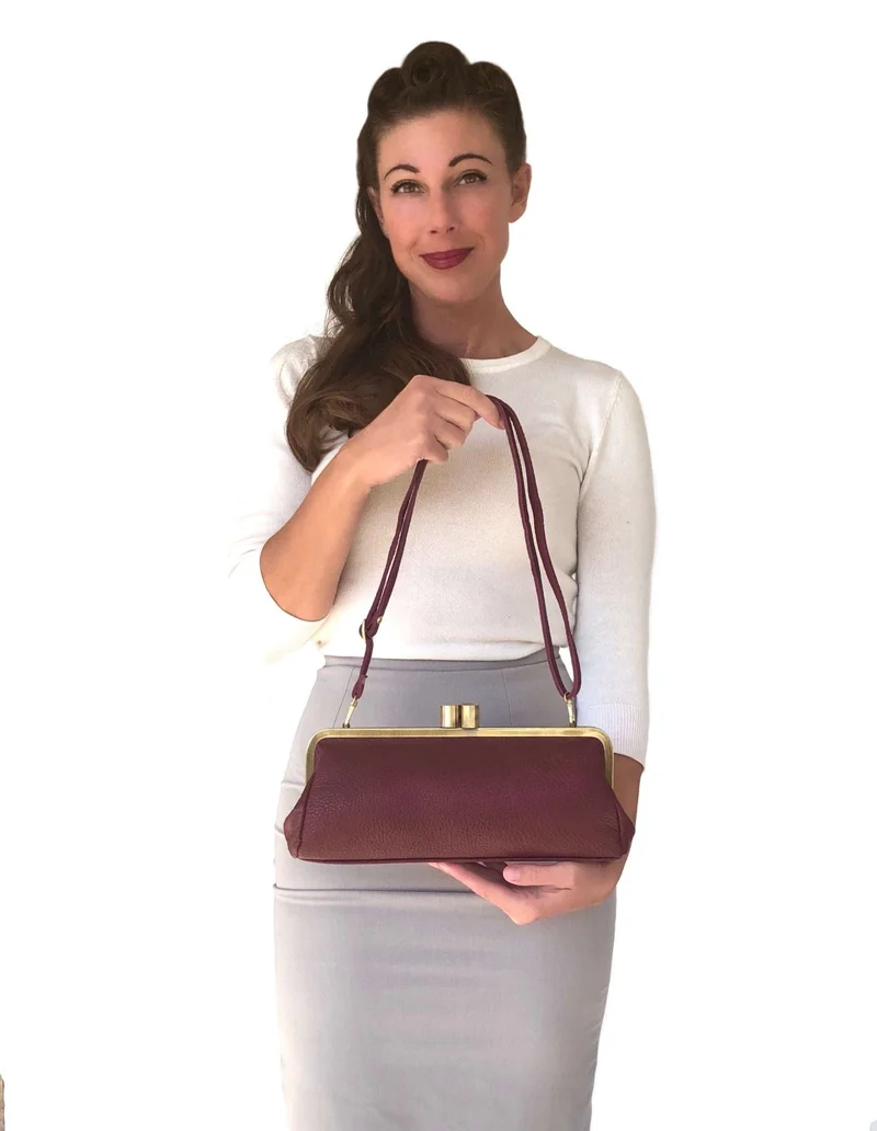 Leder Handtasche / Clutch Victoria in wein rot, Vintage Damen Tasche, Ledertasche, Henkeltasche, Handtasche, Schultertasche, echt leder
