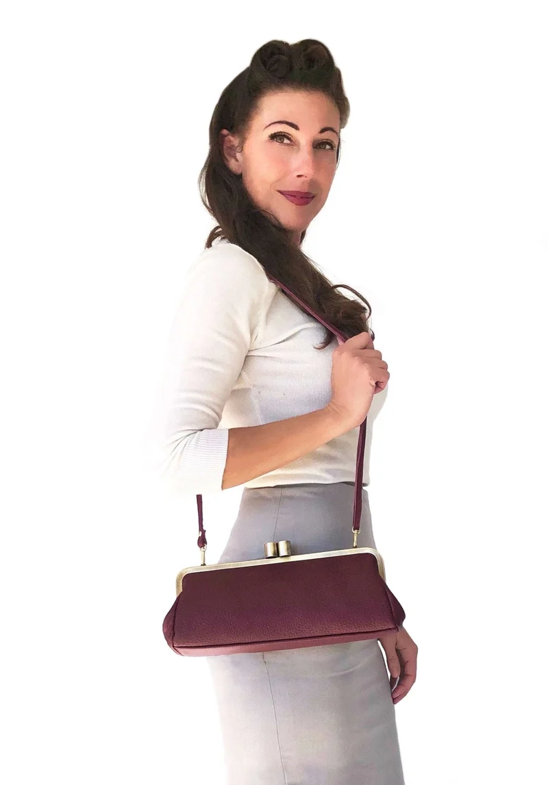 Leder Handtasche / Clutch Victoria in wein rot, Vintage Damen Tasche, Ledertasche, Henkeltasche, Handtasche, Schultertasche, echt leder