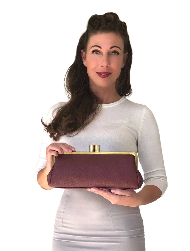 Leder Handtasche / Clutch Victoria in wein rot, Vintage Damen Tasche, Ledertasche, Henkeltasche, Handtasche, Schultertasche, echt leder