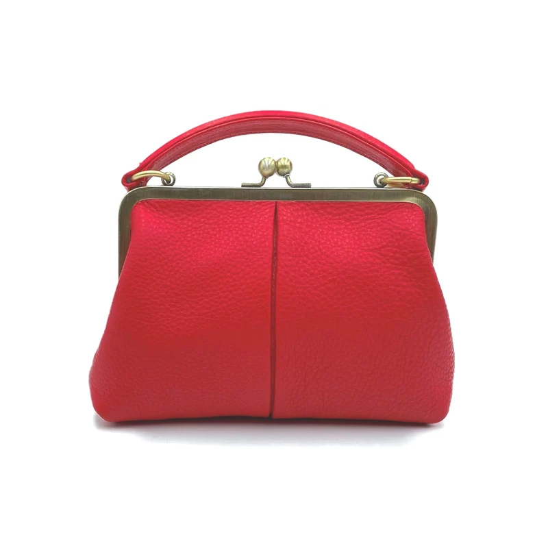 Retro Damen Ledertasche "Kleine Olive" in rot - Bügeltasche mit Clipverschluss