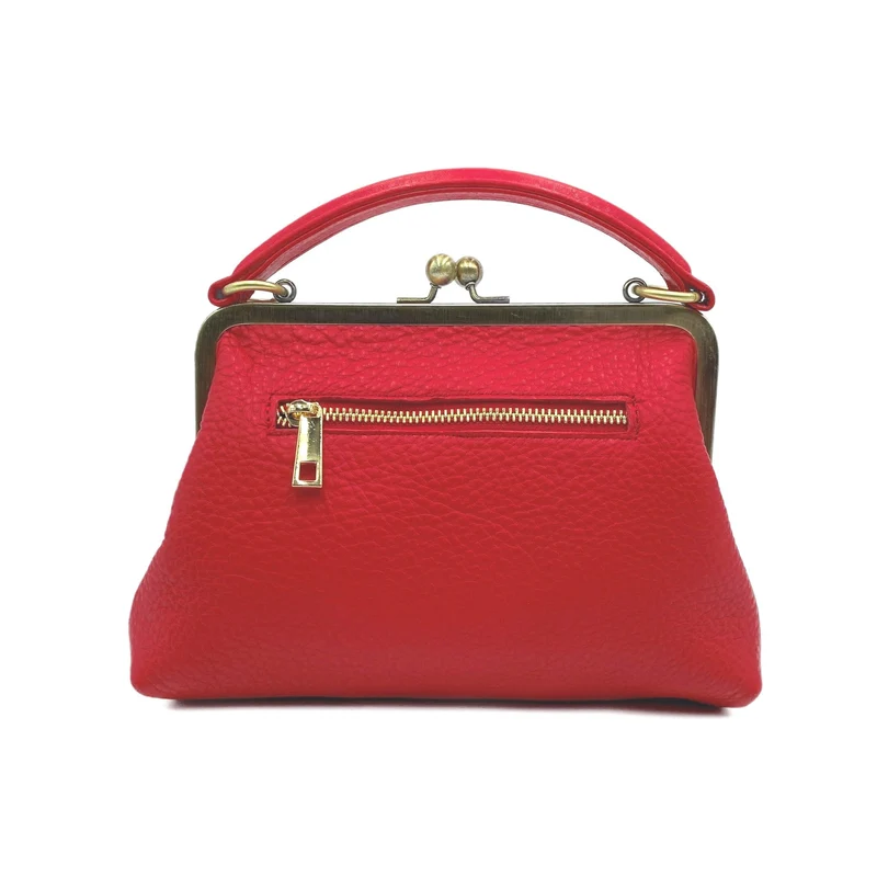 Retro Damen Ledertasche "Kleine Olive" in rot - Bügeltasche mit Clipverschluss