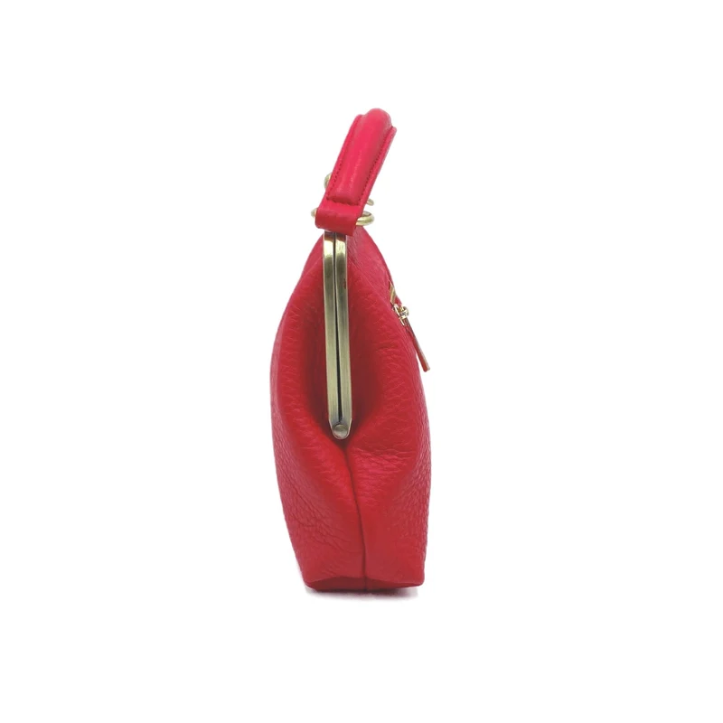 Retro Damen Ledertasche "Kleine Olive" in rot - Bügeltasche mit Clipverschluss