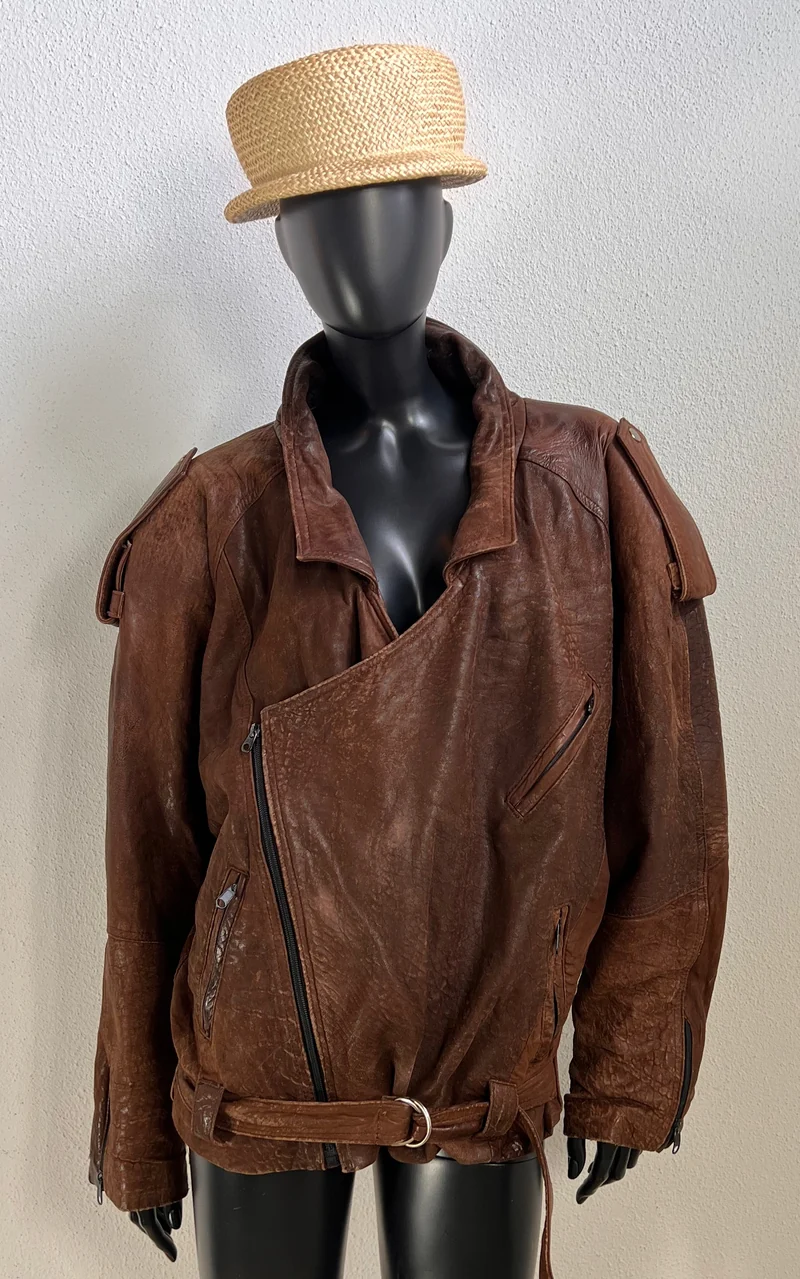 Vintage Distressed Oversize Leather Biker Jacket