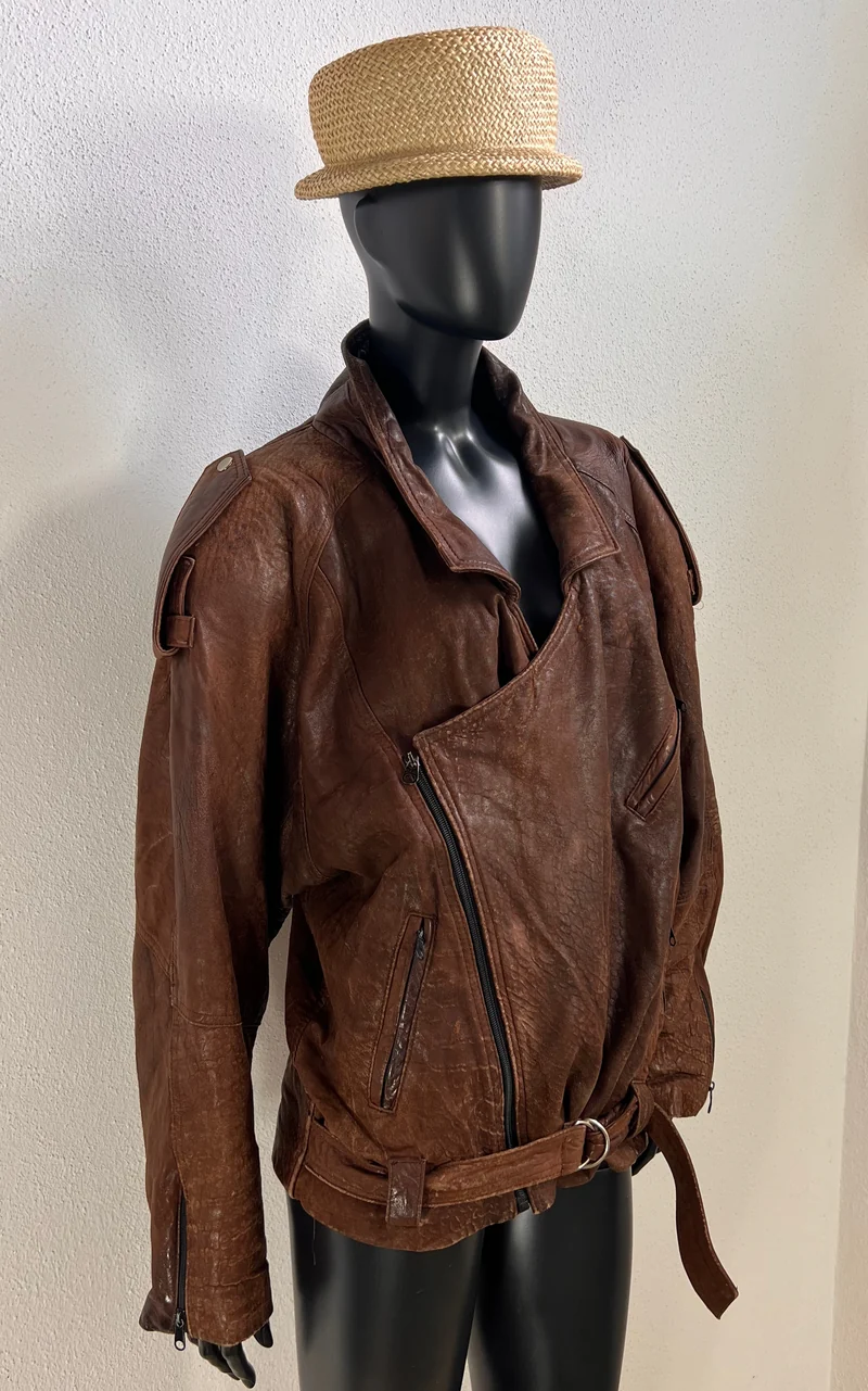 Vintage Distressed Oversize Leather Biker Jacket