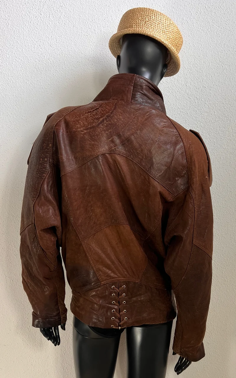 Vintage Distressed Oversize Leather Biker Jacket