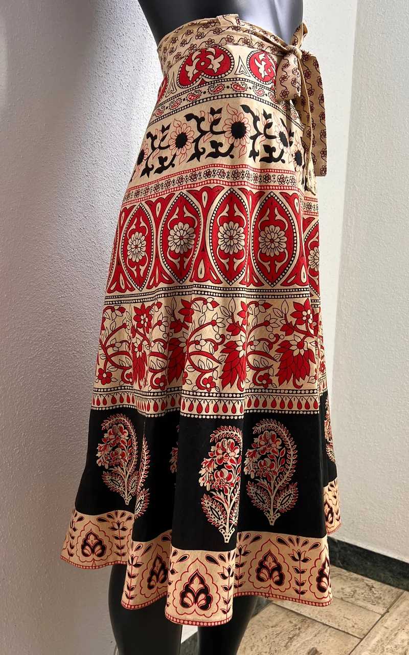 Vintage 70s Block Print Wrap Skirt
