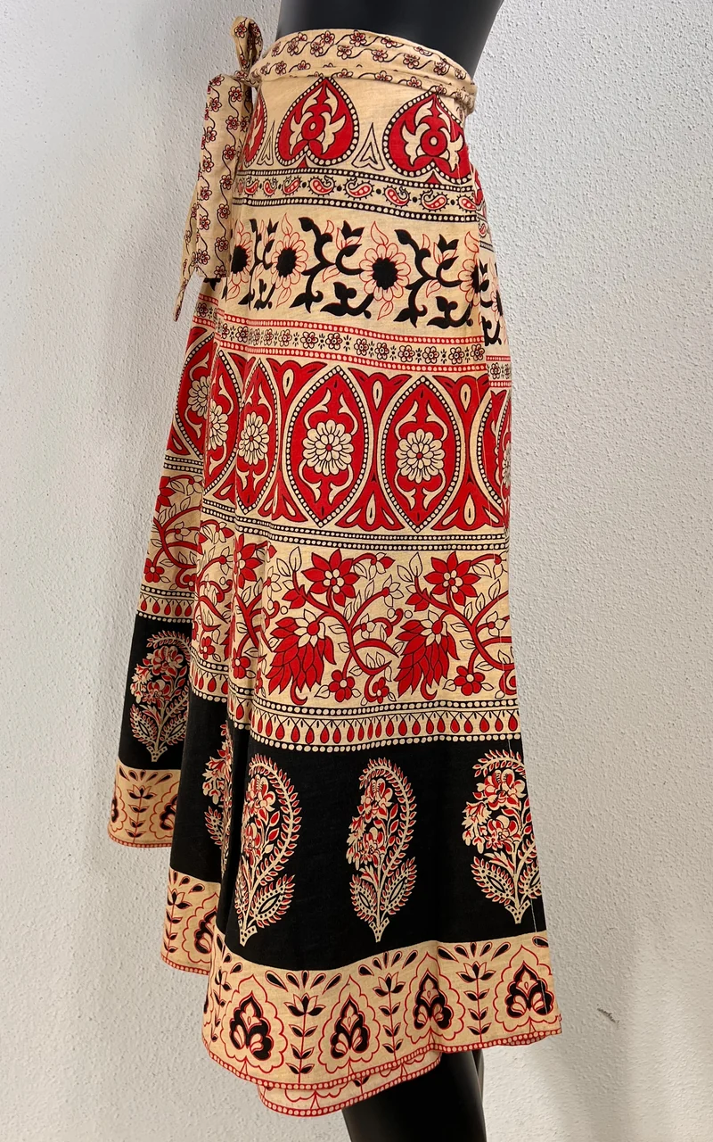Vintage 70s Block Print Wrap Skirt