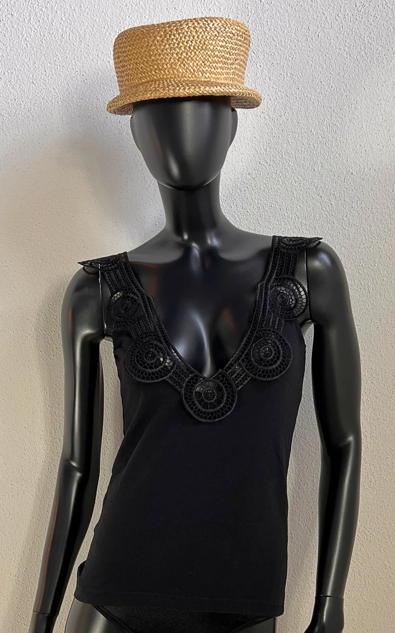 Vintage Black Crochet Trim Tank Top