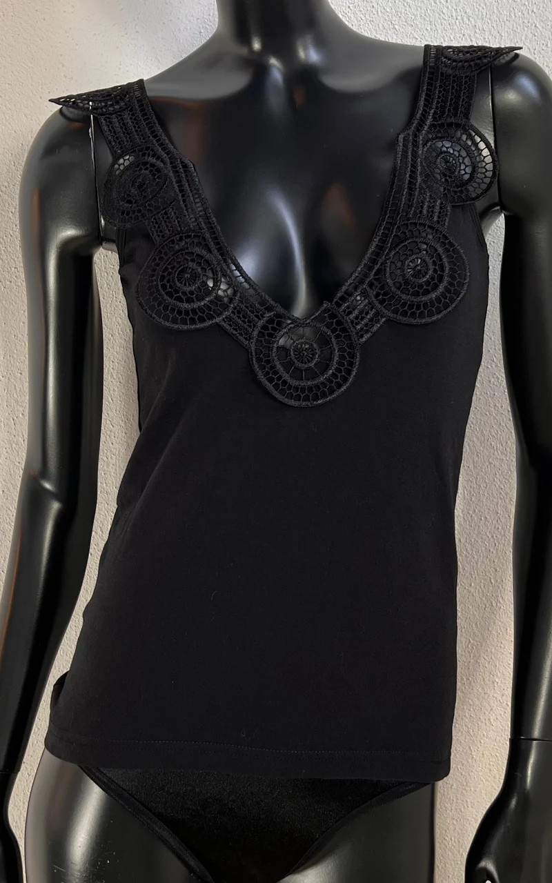 Vintage Black Crochet Trim Tank Top