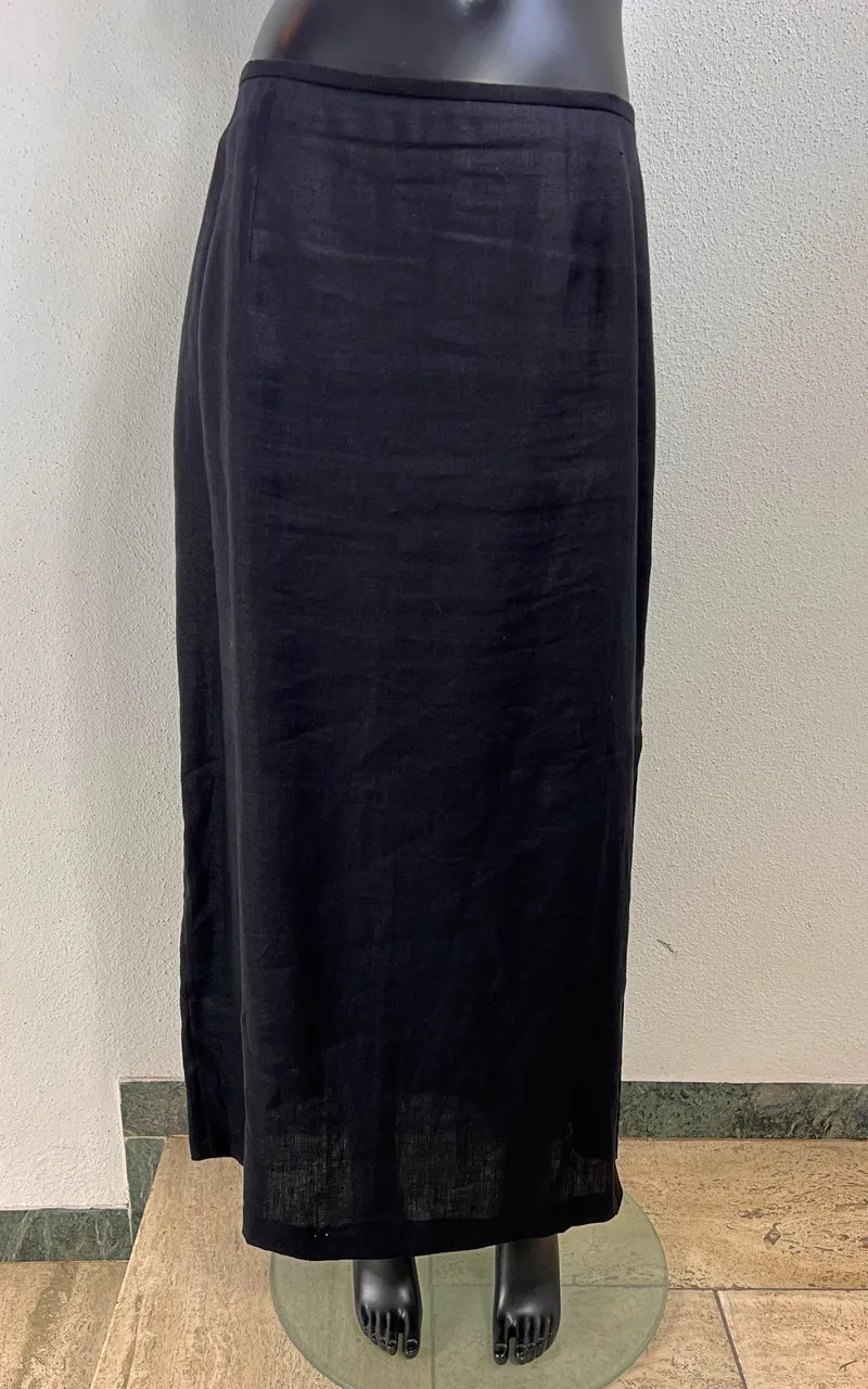 Vintage 90s Black Linen Maxi Skirt