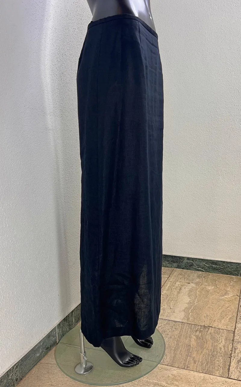 Vintage 90s Black Linen Maxi Skirt