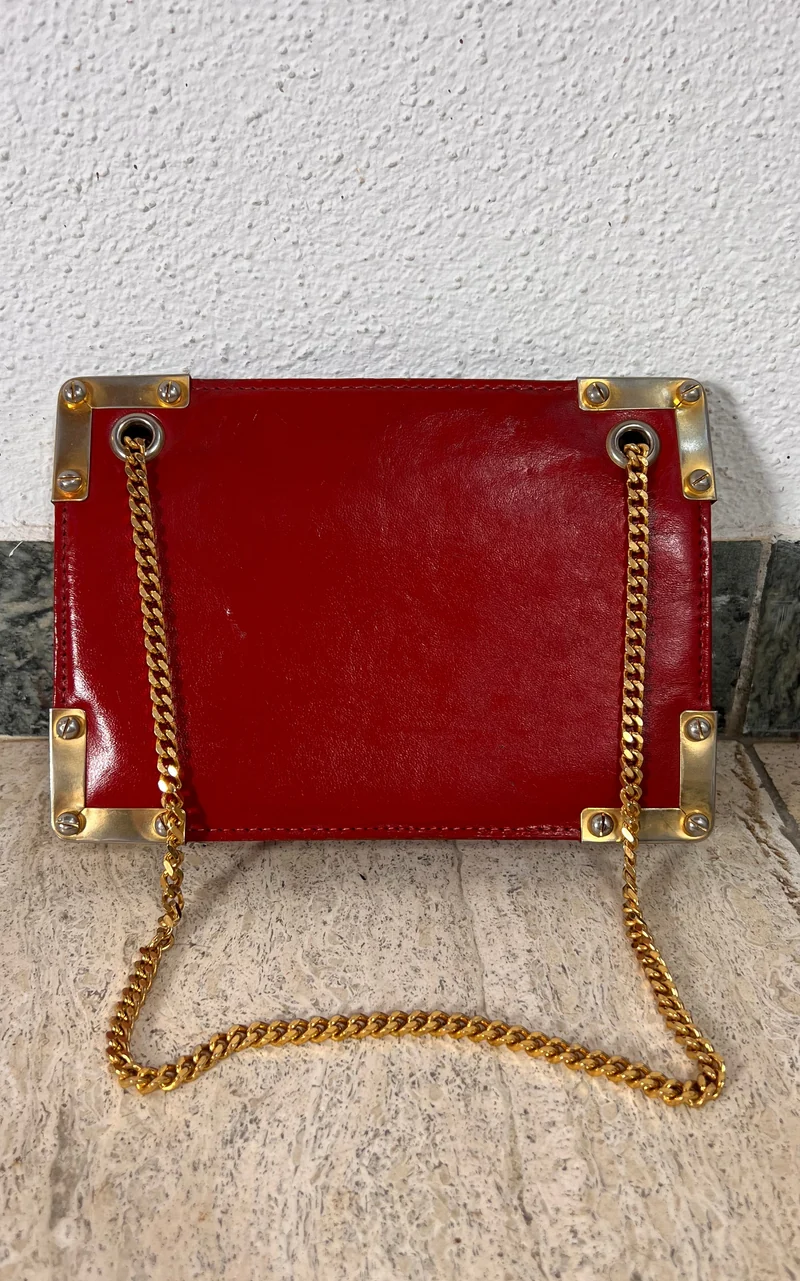 Vintage 70s Red Leather Box Bag