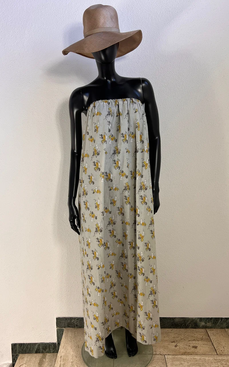 Vintage 70s Strapless Swan Maxi Dress