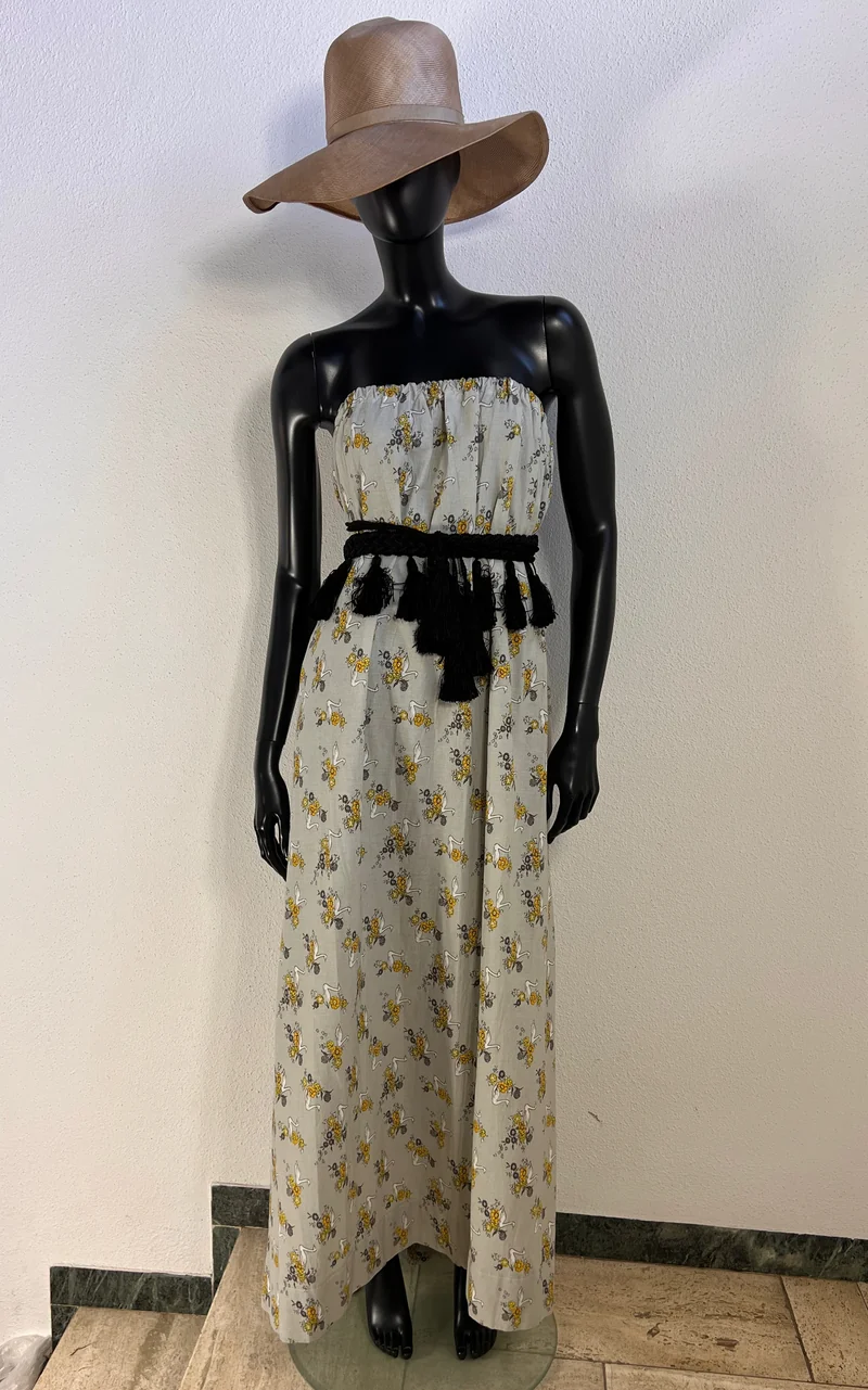 Vintage 70s Strapless Swan Maxi Dress