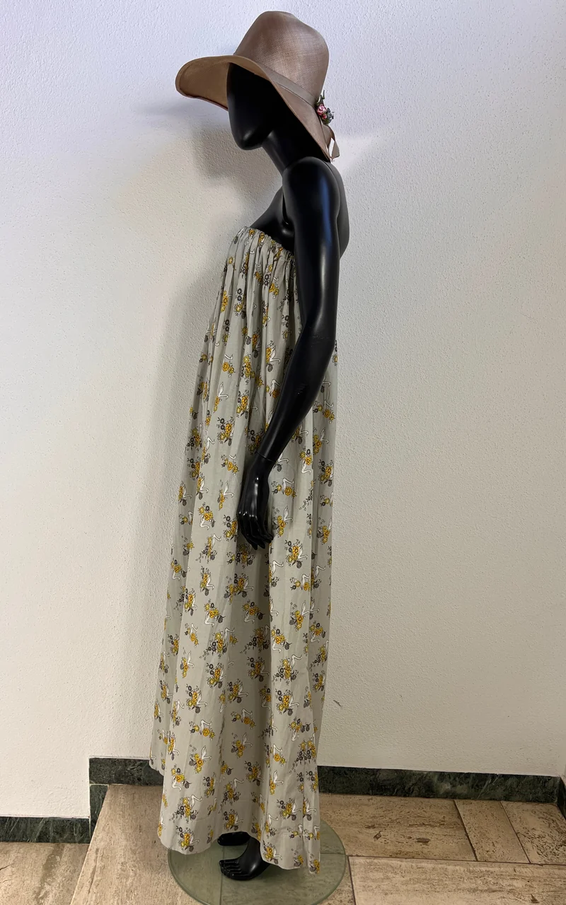 Vintage 70s Strapless Swan Maxi Dress