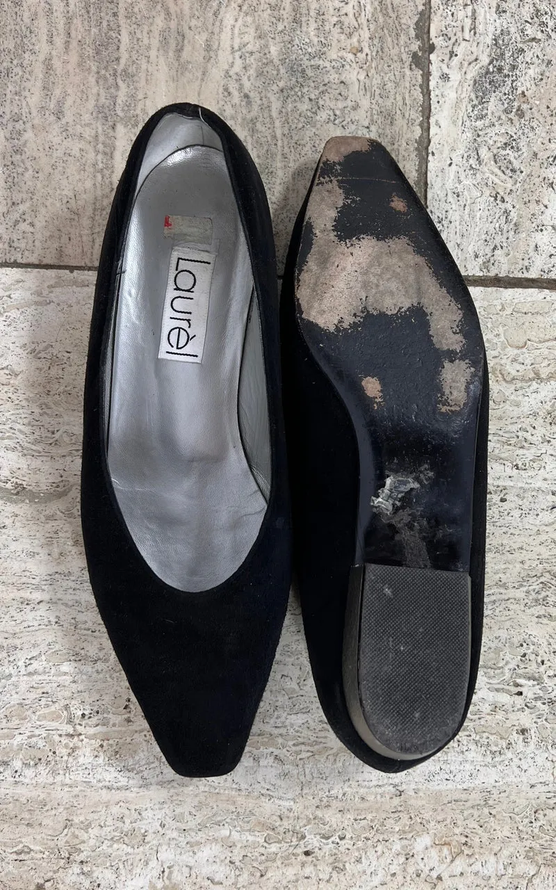 Vintage Laurel Black Suede Ballet Flats 40