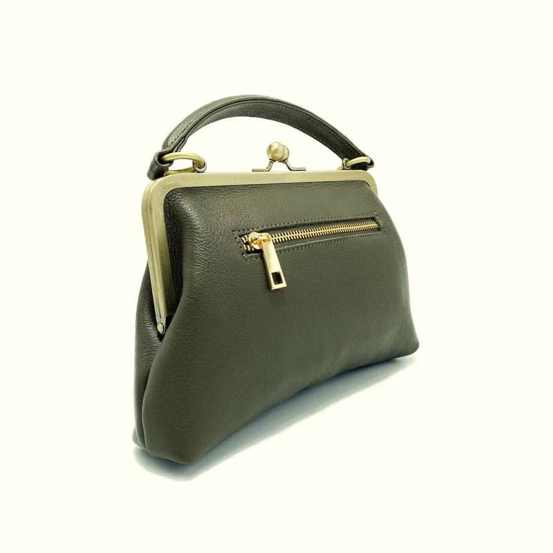 Retro Leder Damentasche - Kleine Olive in Dunkelgrün, Henkeltasche, Schultertasche, Umhängetasche, Bügeltasche