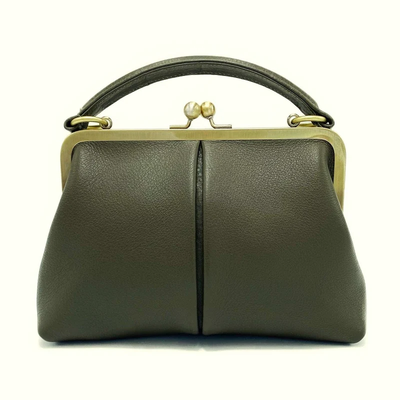 Retro Leder Damentasche - Kleine Olive in Dunkelgrün, Henkeltasche, Schultertasche, Umhängetasche, Bügeltasche