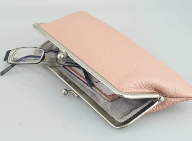Clipbörse, Leder Geldbörse "Emma" in rosa, Damen Portemonnaie, Geldbeutel