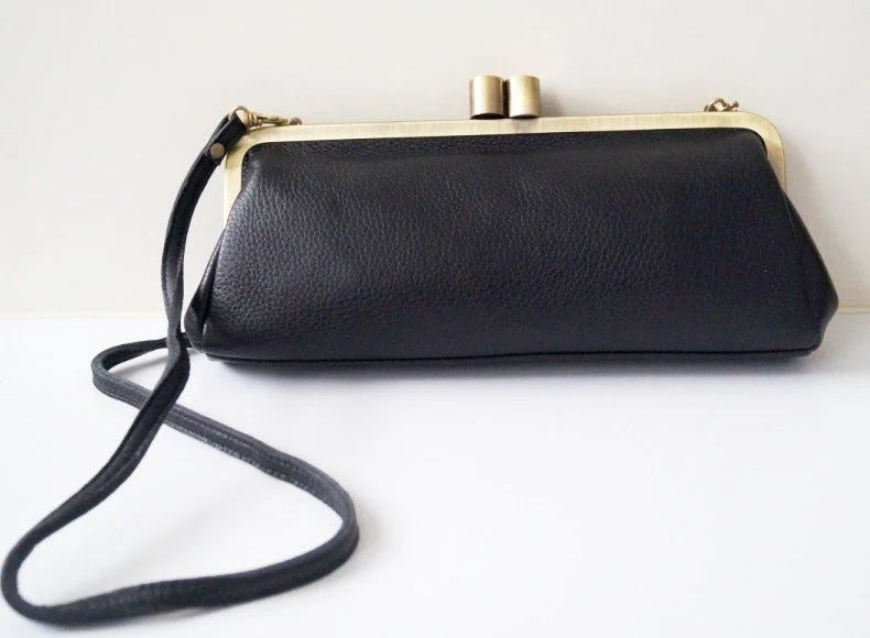 Leder Handtasche / Clutch Victoria in schwarz, Vintage Damen Tasche, Ledertasche, Henkeltasche, Handtasche, Schultertasche, echt leder