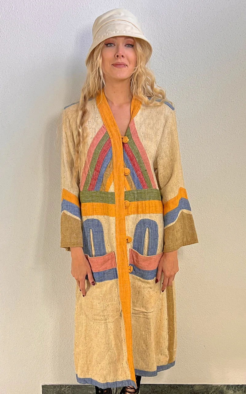 Vintage 70s Lotos Cotton Patchwork Coat