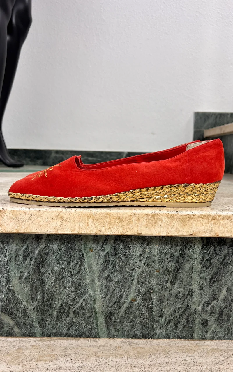 Vintage Bally Sun Motif Wedge Loafers 41