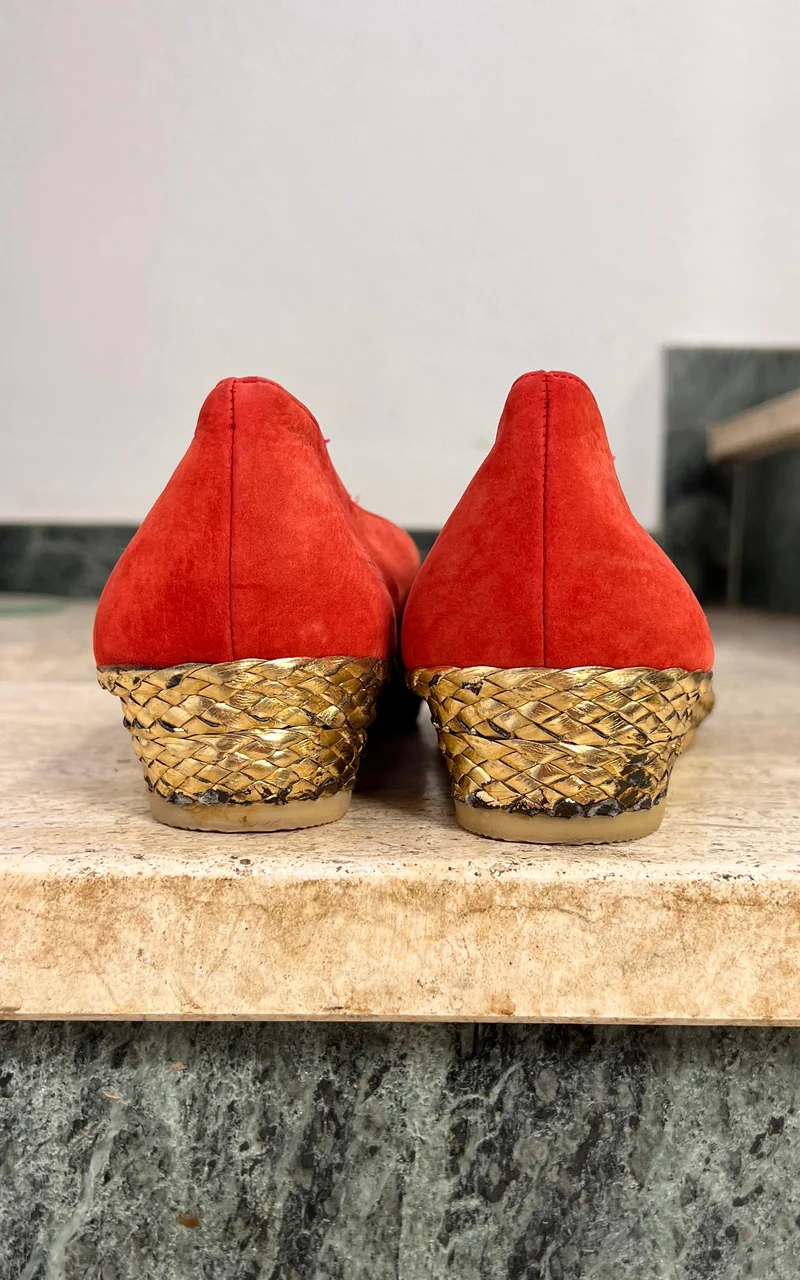 Vintage Bally Sun Motif Wedge Loafers 41