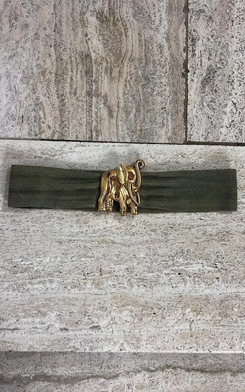 Vintage Sage Elephant Elastic Belt