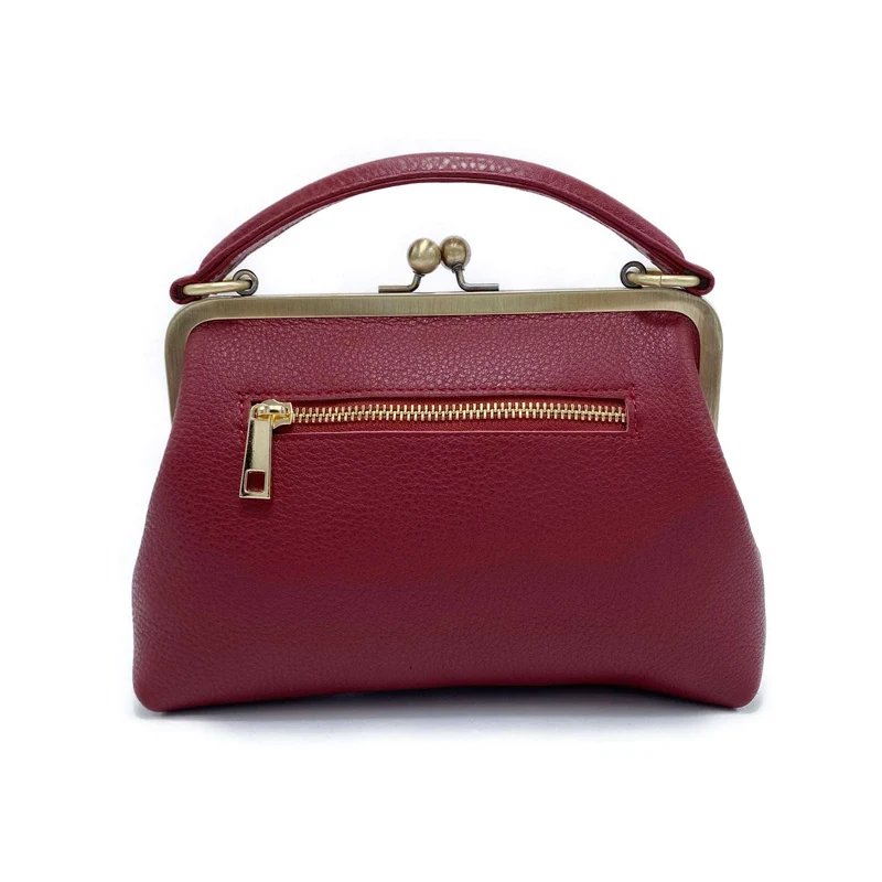 Leder Handtasche Damen - Kleine Olive in Dunkelrot - Henkeltasche, Schultertasche, Bügeltasche - Vintage-Stil
