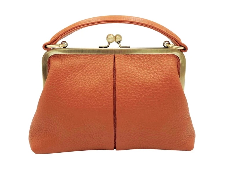 Vintage Leder Handtasche Damen - Kleine Olive in Braun, Henkeltasche, Schultertasche, Umhängetasche, Bügeltasche
