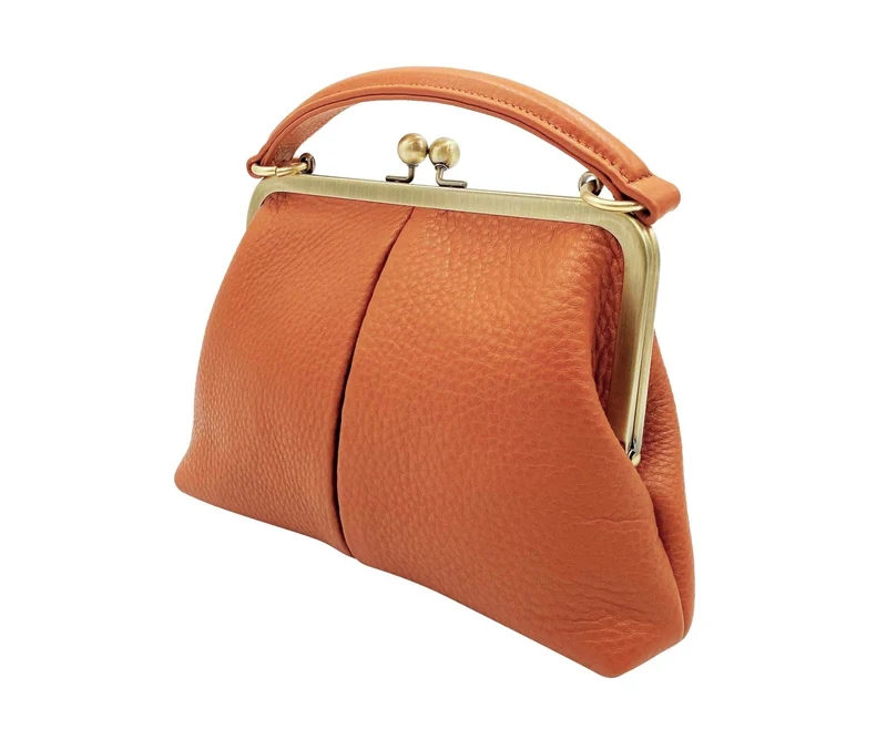 Vintage Leder Handtasche Damen - Kleine Olive in Braun, Henkeltasche, Schultertasche, Umhängetasche, Bügeltasche