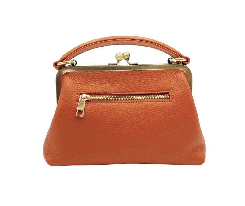 Vintage Leder Handtasche Damen - Kleine Olive in Braun, Henkeltasche, Schultertasche, Umhängetasche, Bügeltasche
