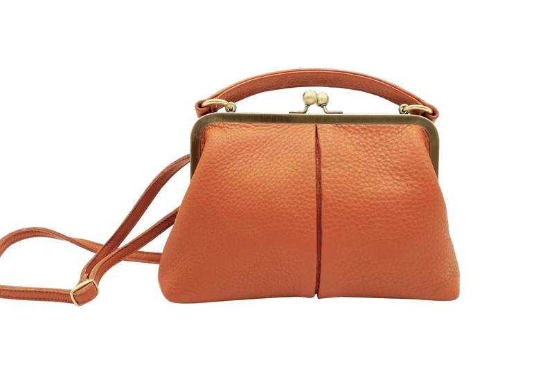 Vintage Leder Handtasche Damen - Kleine Olive in Braun, Henkeltasche, Schultertasche, Umhängetasche, Bügeltasche