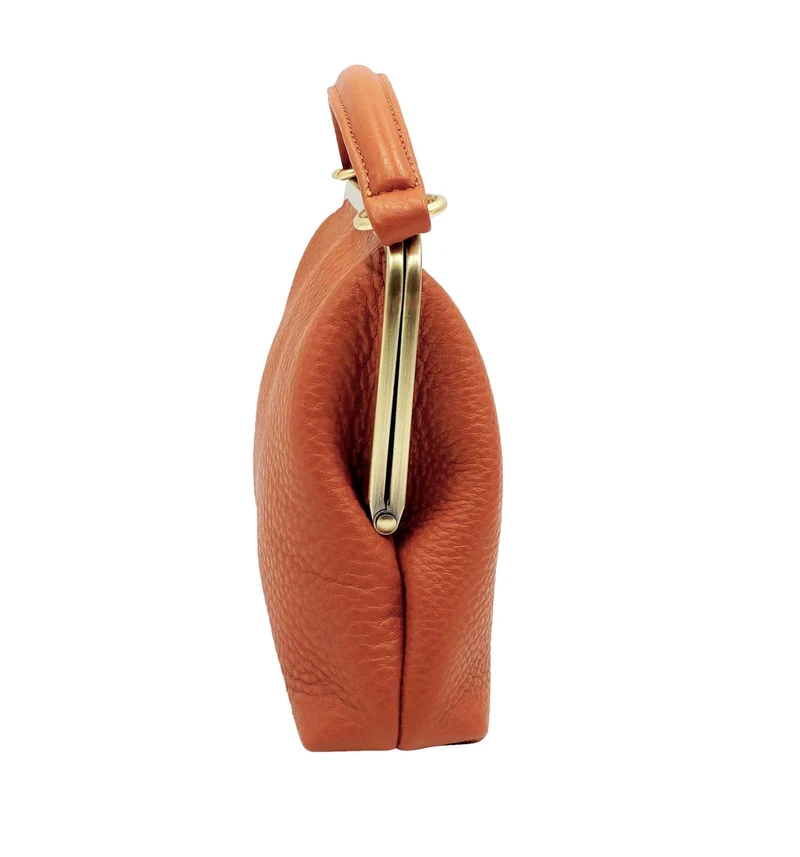 Vintage Leder Handtasche Damen - Kleine Olive in Braun, Henkeltasche, Schultertasche, Umhängetasche, Bügeltasche