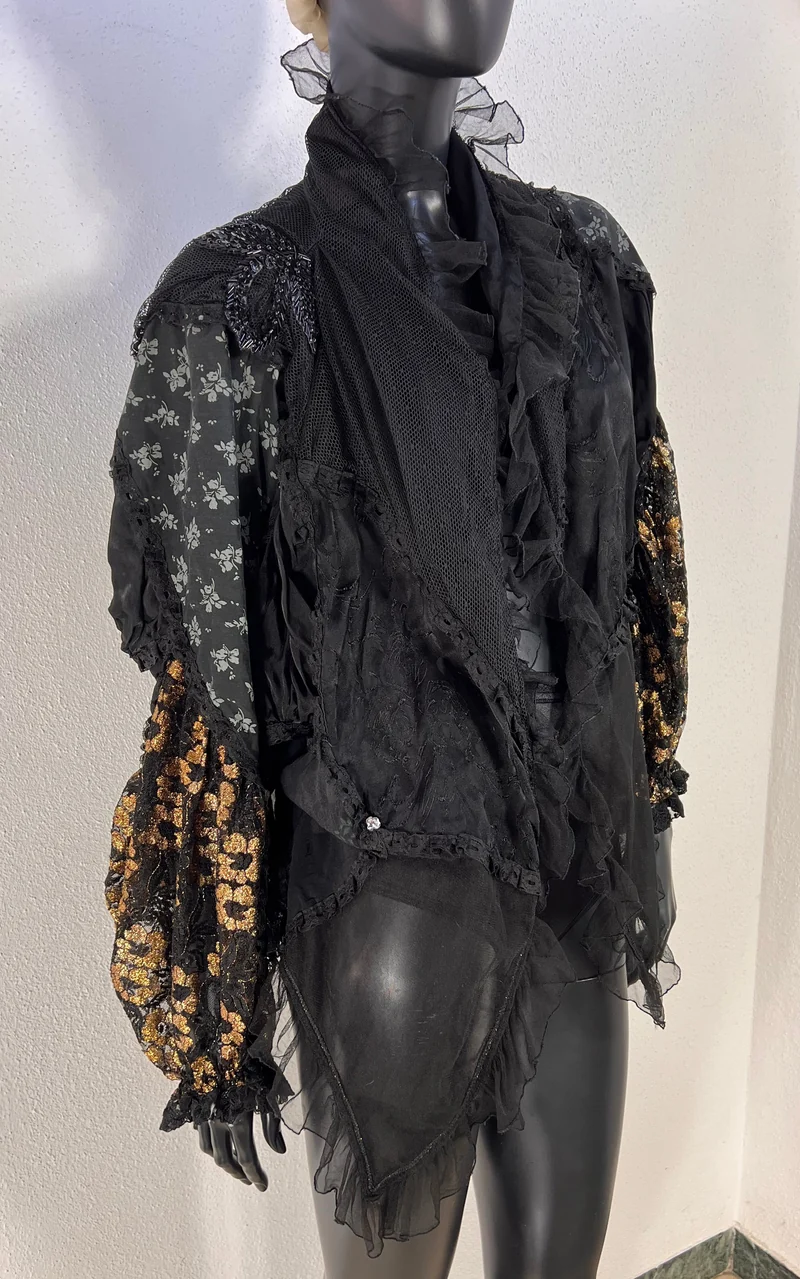 Vintage 80s Black Romantic Tulle Blouse