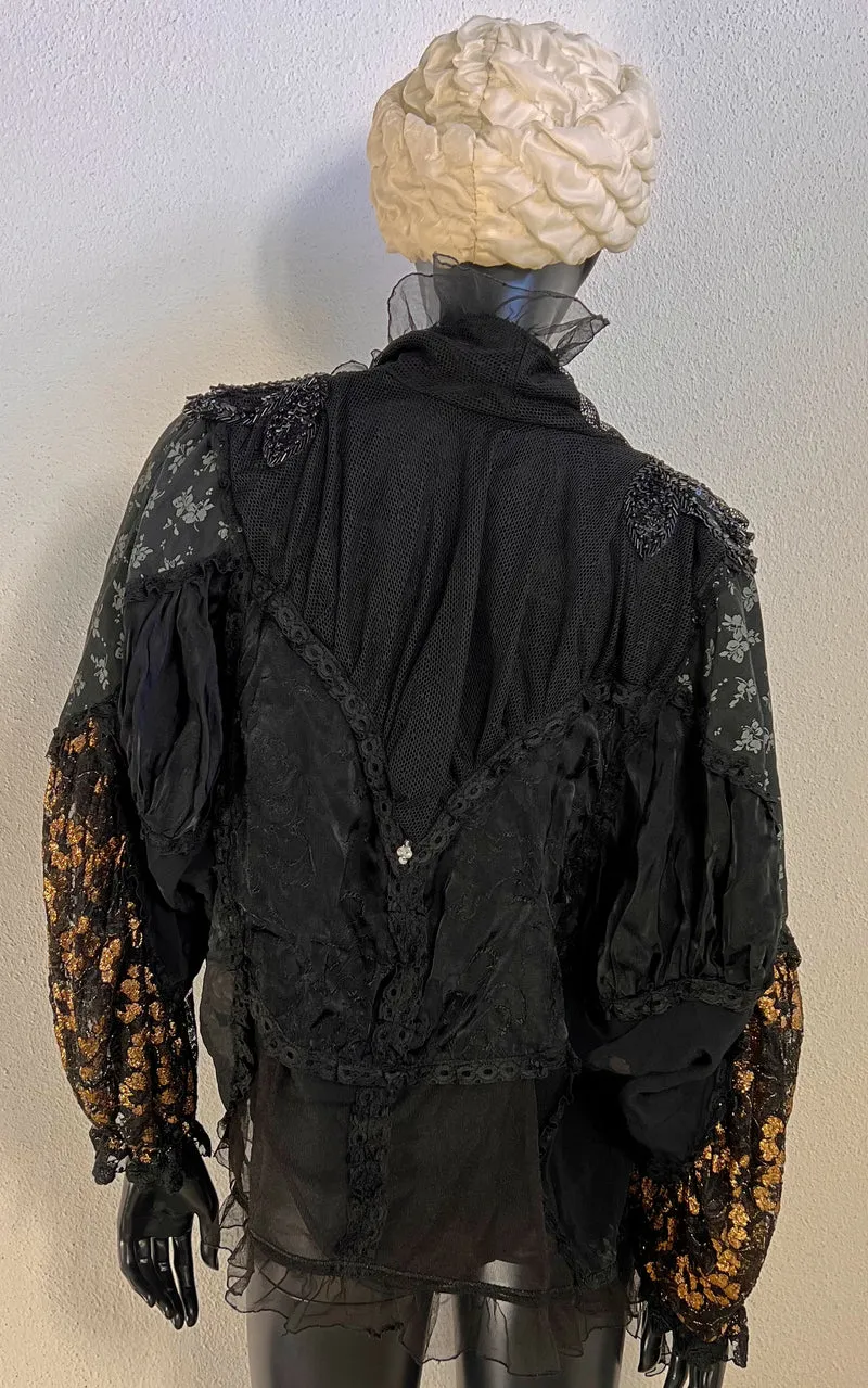 Vintage 80s Black Romantic Tulle Blouse