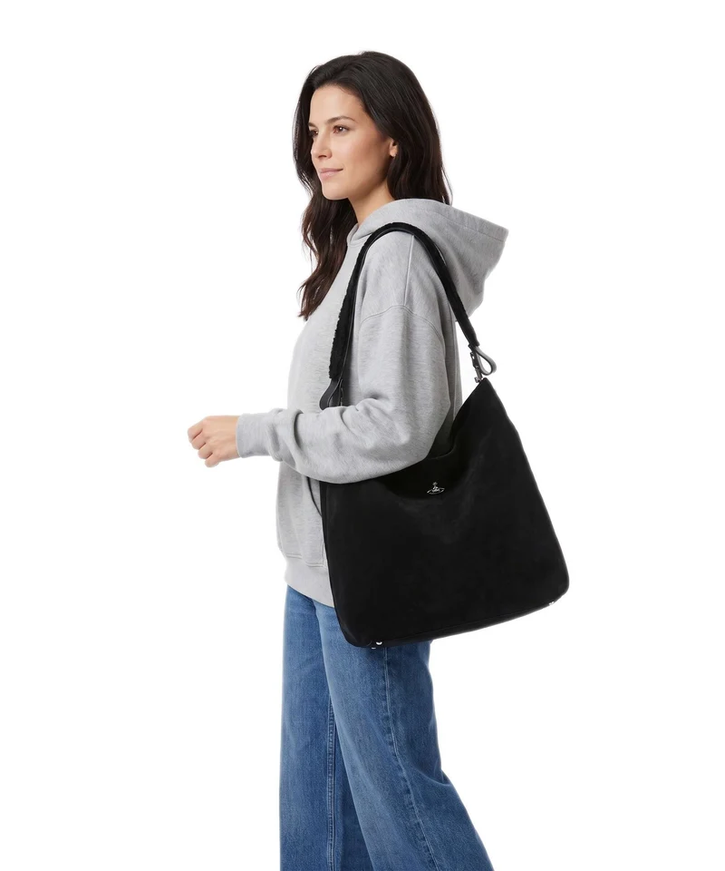 Vivienne Westwood Lottie Suede Large Beuteltasche black