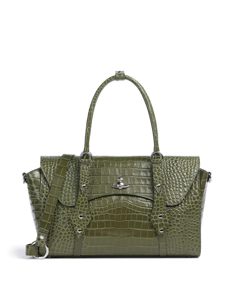 Vivienne Westwood Bettina Embossed Croc Medium Shopper khaki