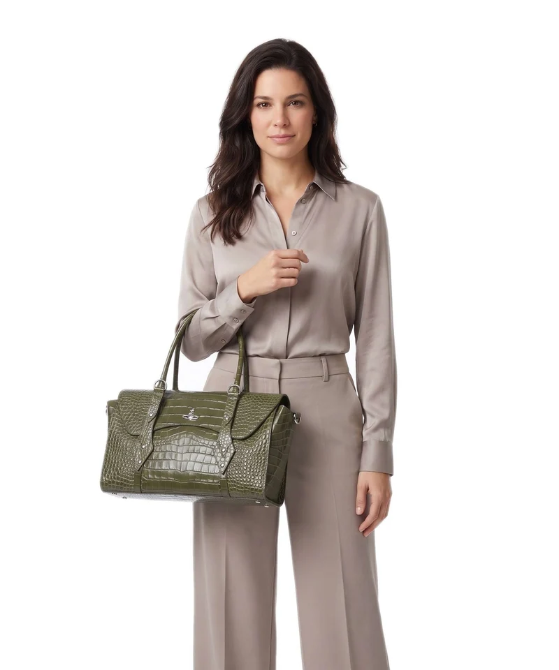Vivienne Westwood Bettina Embossed Croc Medium Shopper khaki