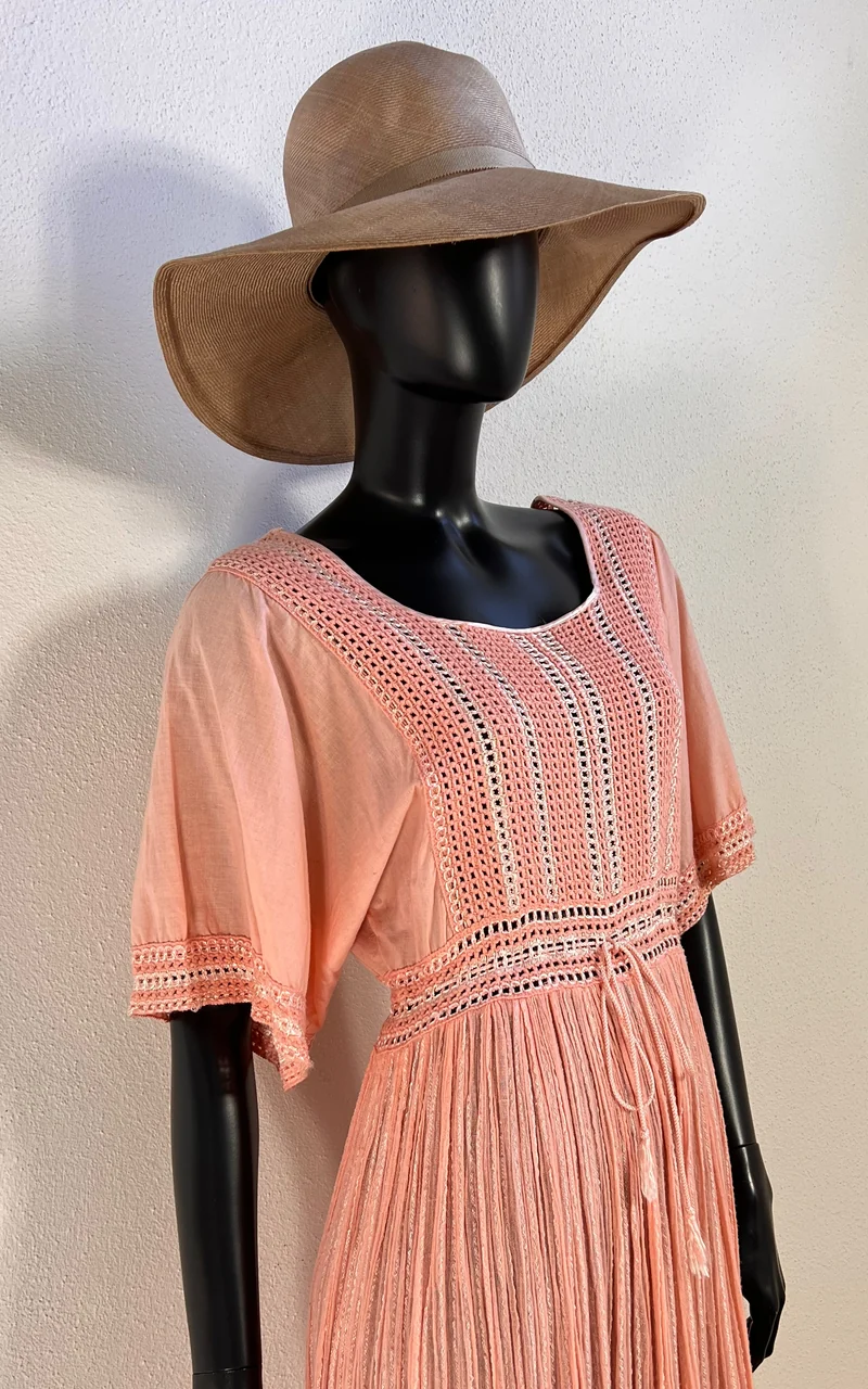 Vintage 70s Crochet Cotton Gauze Dress