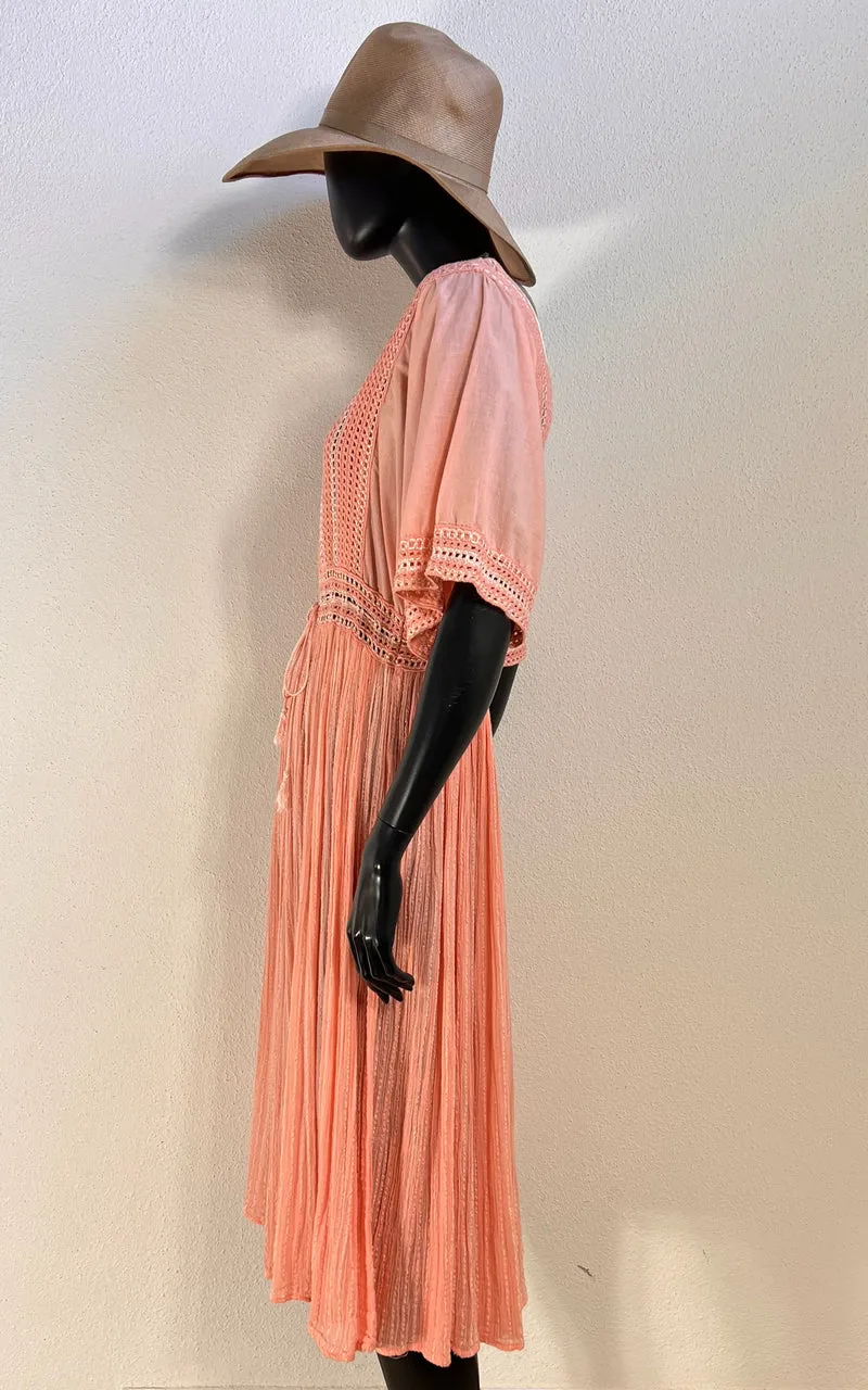 Vintage 70s Crochet Cotton Gauze Dress