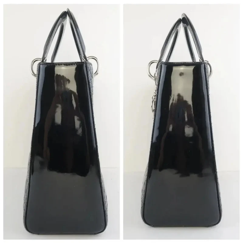 Christian Dior Black Cannage Patent Leather Large Lady Dior Shoulder Bag