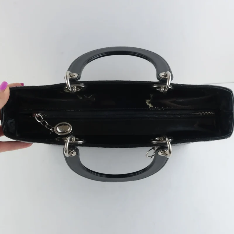 Christian Dior Black Cannage Patent Leather Large Lady Dior Shoulder Bag