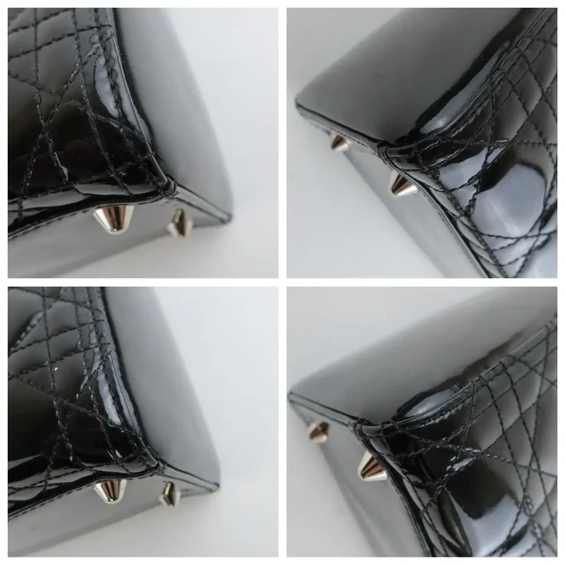 Christian Dior Black Cannage Patent Leather Large Lady Dior Shoulder Bag