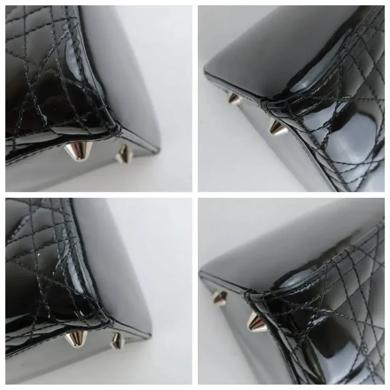 Christian Dior Black Cannage Patent Leather Large Lady Dior Shoulder Bag