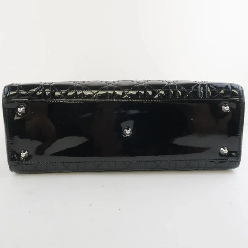 Christian Dior Black Cannage Patent Leather Large Lady Dior Shoulder Bag