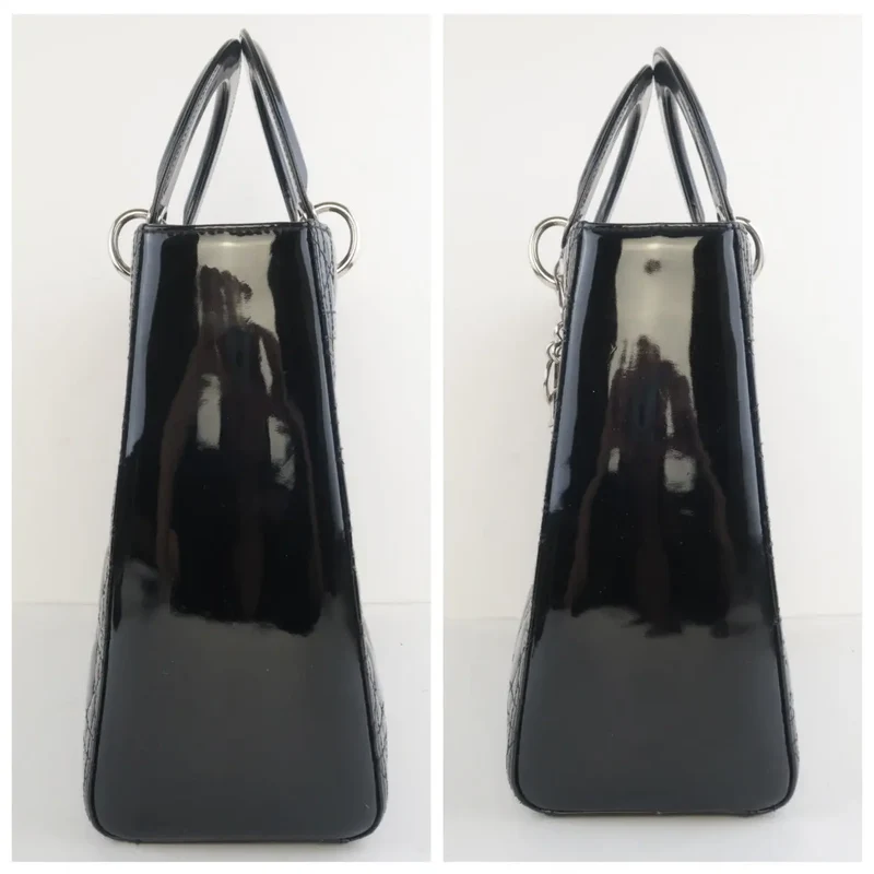 Christian Dior Black Cannage Patent Leather Large Lady Dior Shoulder Bag