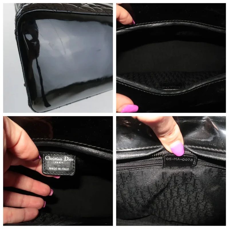 Christian Dior Black Cannage Patent Leather Large Lady Dior Shoulder Bag