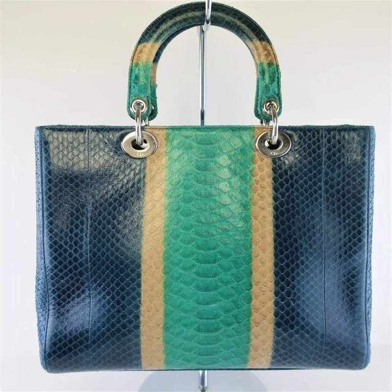 Dior Blue Python Lady Dior Large Shoulder Bag