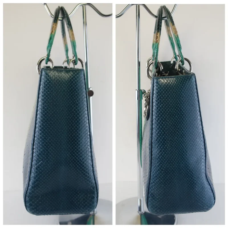 Dior Blue Python Lady Dior Large Shoulder Bag